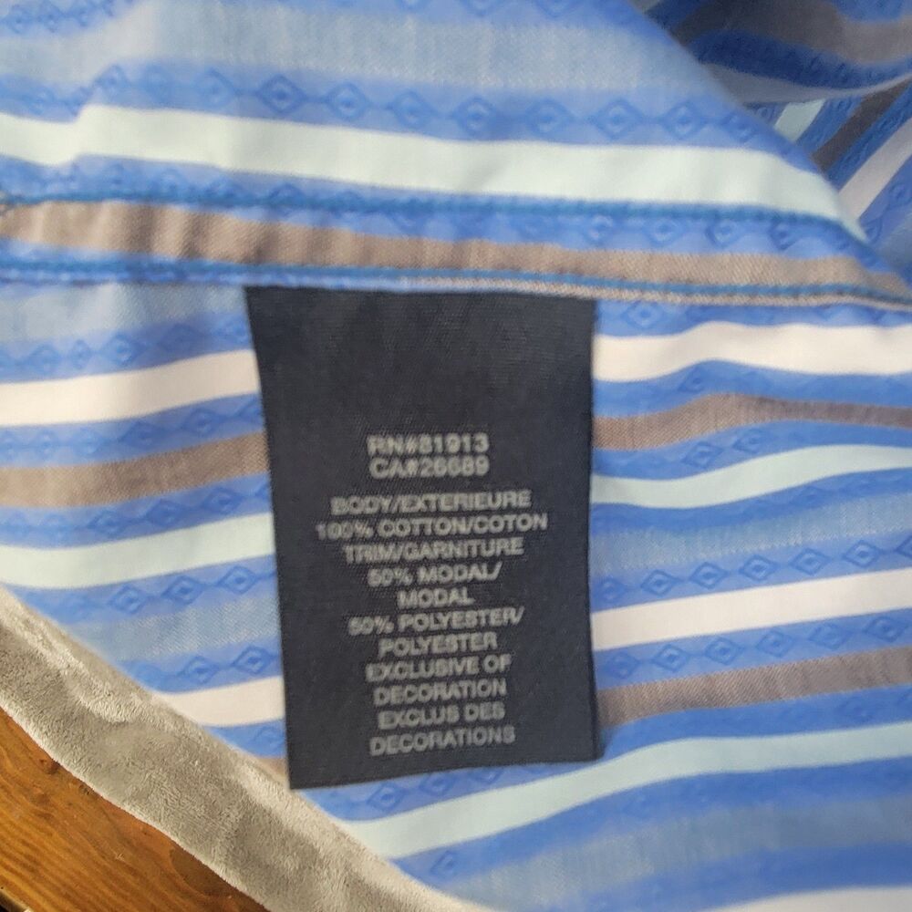 Robert Graham Men's Dress Shirt Size Large Blue Stripes Paris Hotel Flip Cuff - Picture 5 of 13